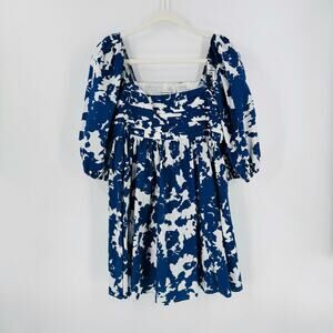 Abercrombie & Fitch Blue White Emerson Smocked Poplin Puff Sleeve Mini Dress XL